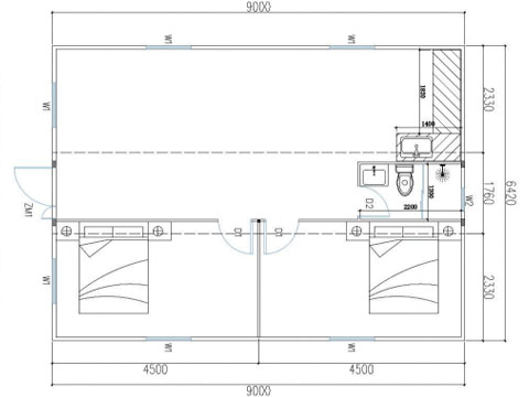 30ft flat-top double-wing floor plan