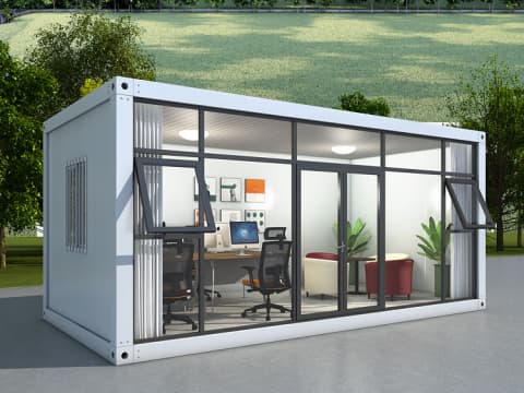 Flat-pack mobile glass office