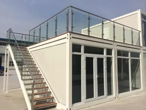Office container with handrails and rooftop